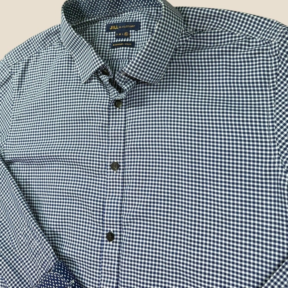 JILL by JILLSTUART Dress Shirt Mens XL Blue Gingham Check Long Sleeve Flip Cuff